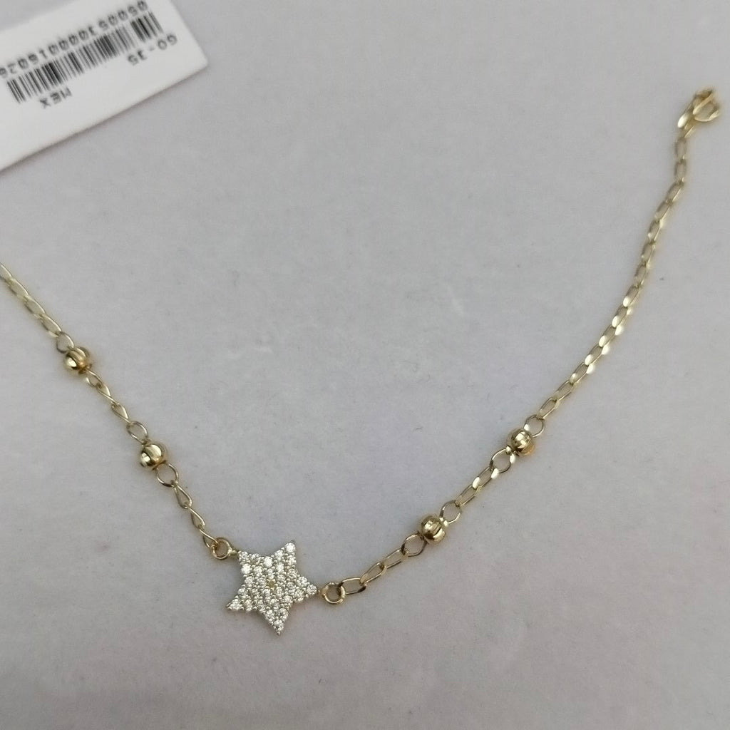PULSERA ESPECIAL CON ESTRELLA Y CIRCONIAS 14K 18 CM 1.5 GR (NUEVO)