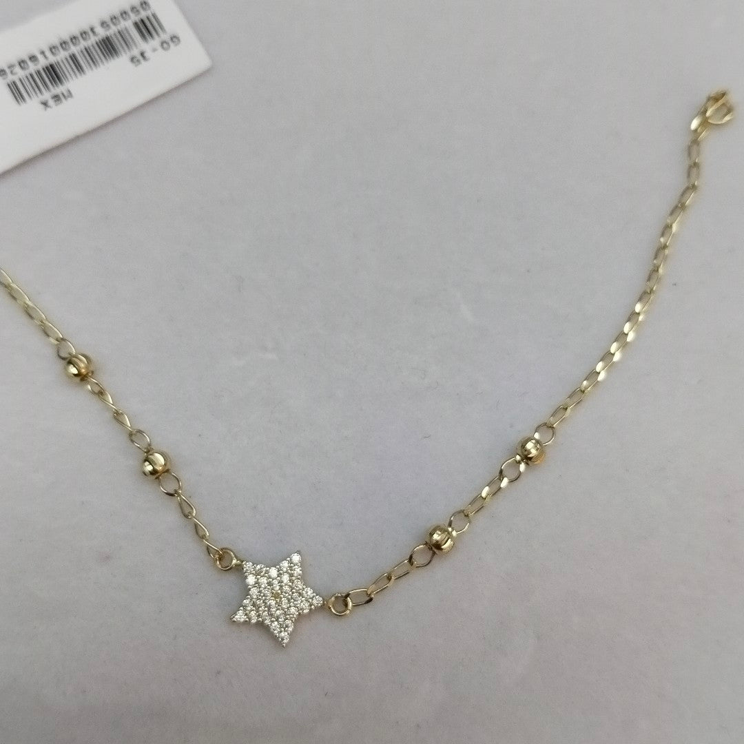 PULSERA ESPECIAL CON ESTRELLA Y CIRCONIAS 14K 18 CM 1.5 GR (NUEVO)