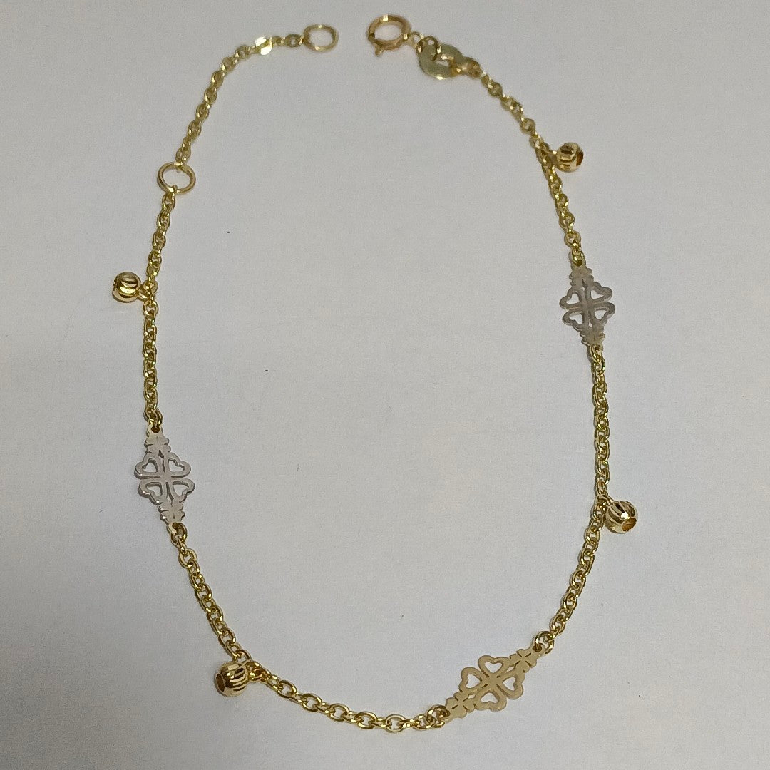 PULSERA ESPECIAL CON TREBOL 14K 18 CM 1.8 GR (NUEVO)