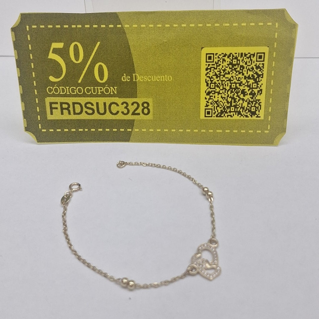 PULSERA TEJIDO ESPECIAL CORAZONES CON CIRCONIAS 14K 18 CM 2.4 GR (NUEVO)