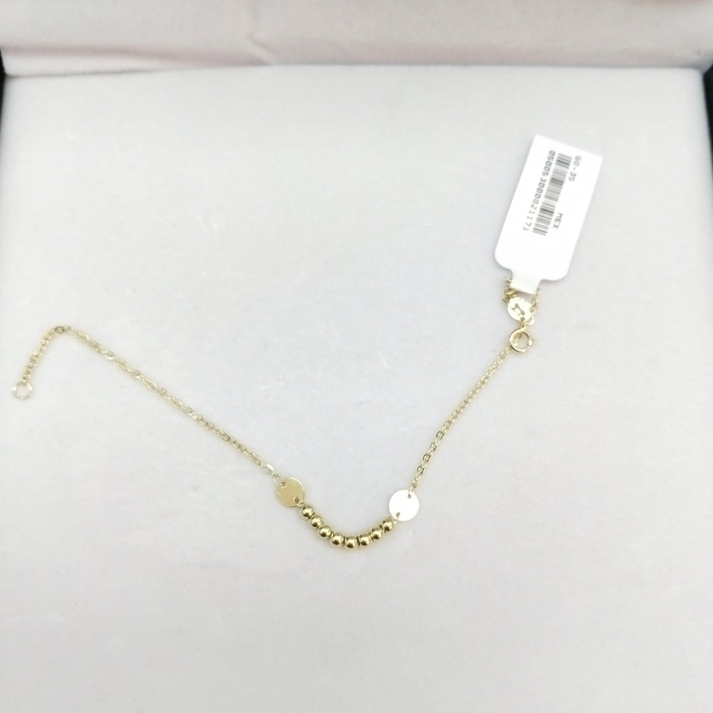 PULSERA TEJIDO ESPECIAL CON BOLITAS 14K 18 CM 1.8 GR (NUEVO)
