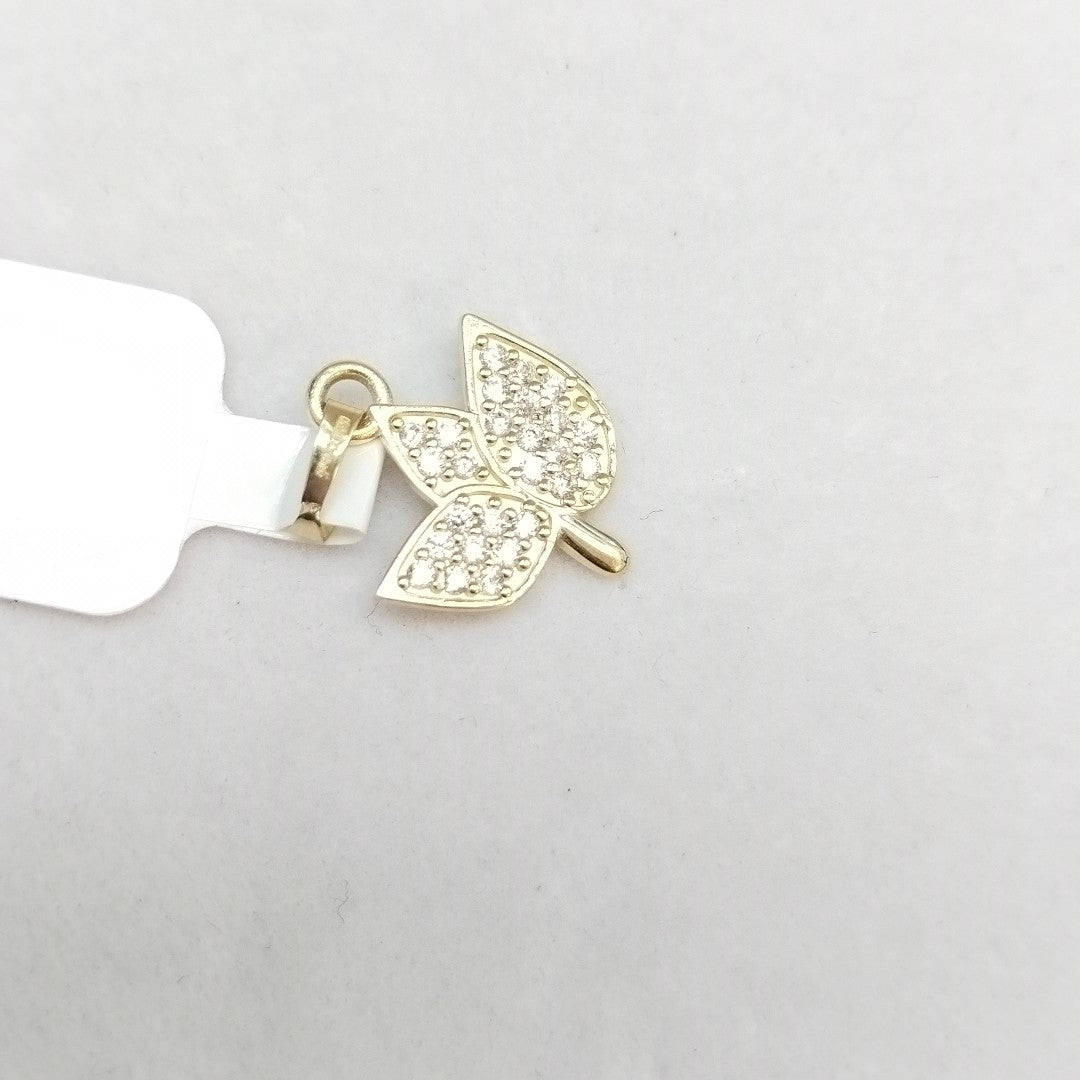 DIJE TEJIDO HOJAS CON CIRCONIAS 14K 1 GR (NUEVO)