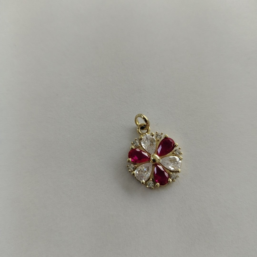 DIJE FLOR CIRCONIAS Y PIEDRAS DE COLOR 14K 2.8 GR (NUEVO)