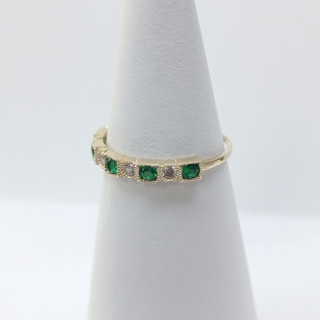 ANILLOS TEJIDO ANILLITO C CIRCONIAS Y PIEDRAS VERDES 14K 9 1.4 GR (NUEVO)