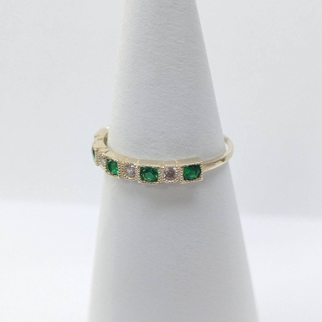 ANILLOS TEJIDO ANILLITO C CIRCONIAS Y PIEDRAS VERDES 14K 9 1.4 GR (NUEVO)