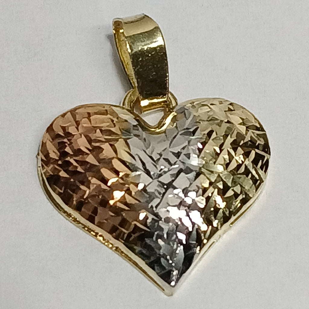 DIJE TEJIDO CORAZON LABRADO COMBINADO 14K 1.2 GR (NUEVO)