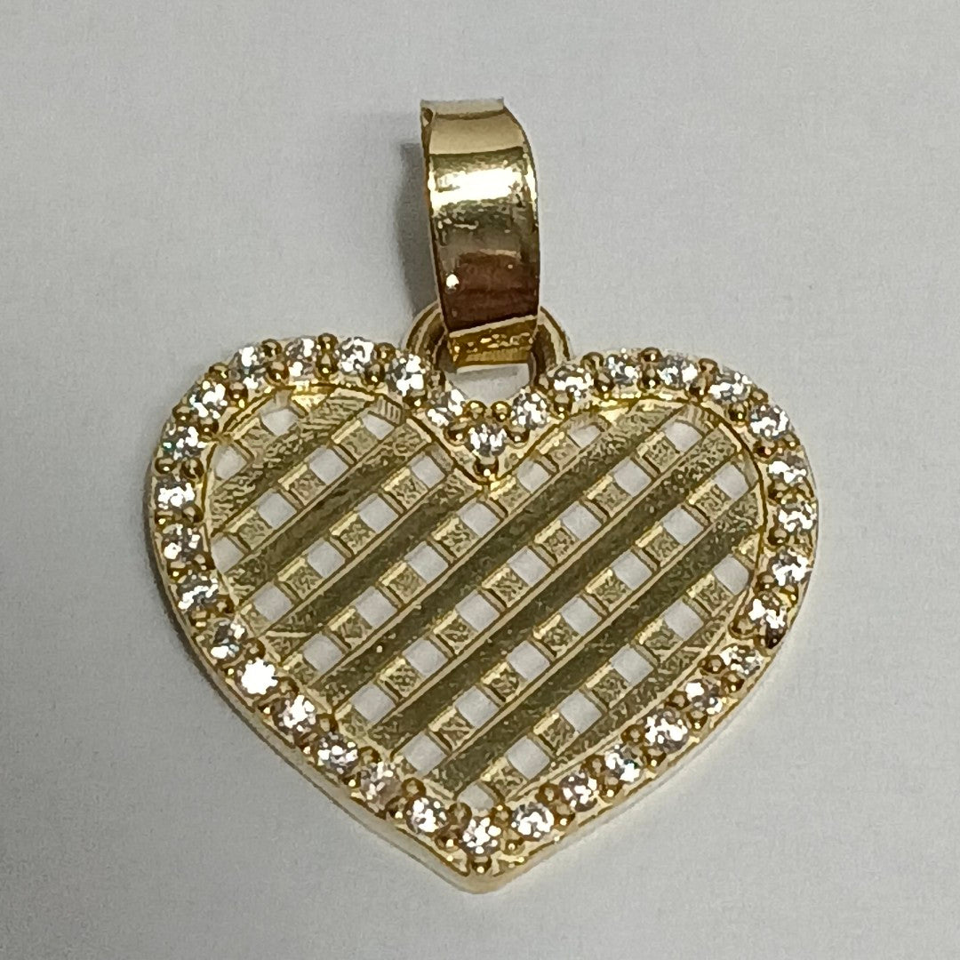 DIJE TEJIDO CORAZON CON CERCO DE CIRCONIAS 14K 1.2 GR (NUEVO)
