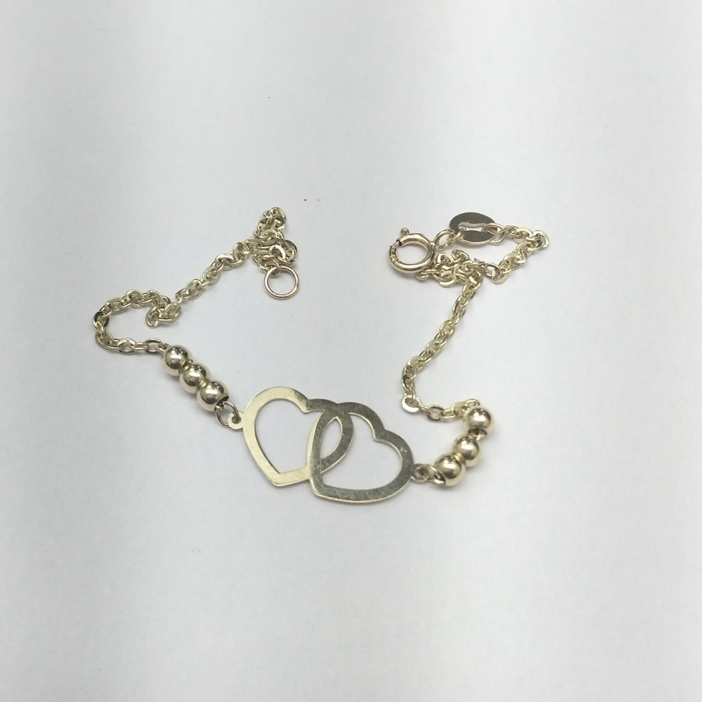 PULSERA TEJIDO ESPECIAL C CORAZONES 14K 18 CM 1.7 GR (NUEVO)