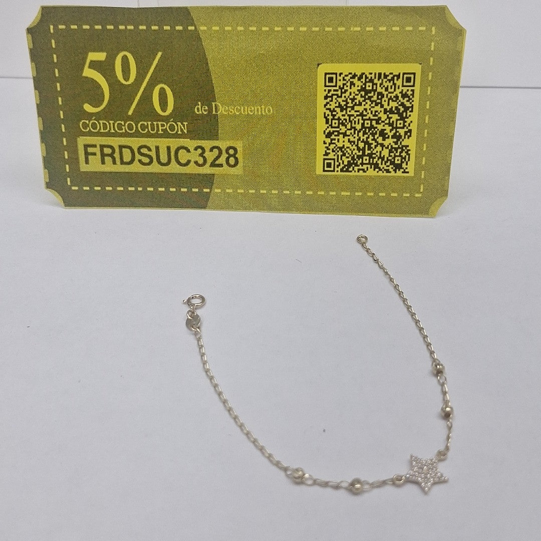 PULSERA ESPECIAL CON ESTRELLA Y CIRCONIAS 14K 18 CM 1.4 GR (NUEVO)
