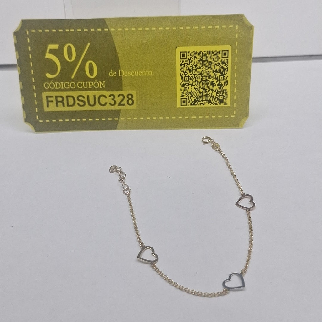 PULSERA ESPECIAL CON CORAZONES CONBINADOS 14K 18 CM 1.7 GR (NUEVO)