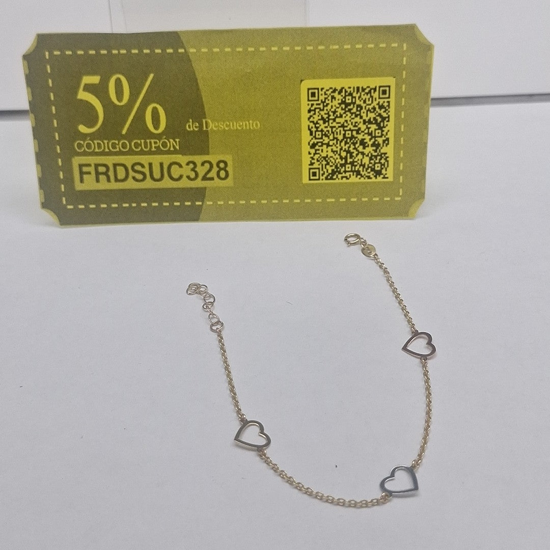 PULSERA ESPECIAL CON CORAZONES CONBINADOS 14K 18 CM 1.7 GR (NUEVO)