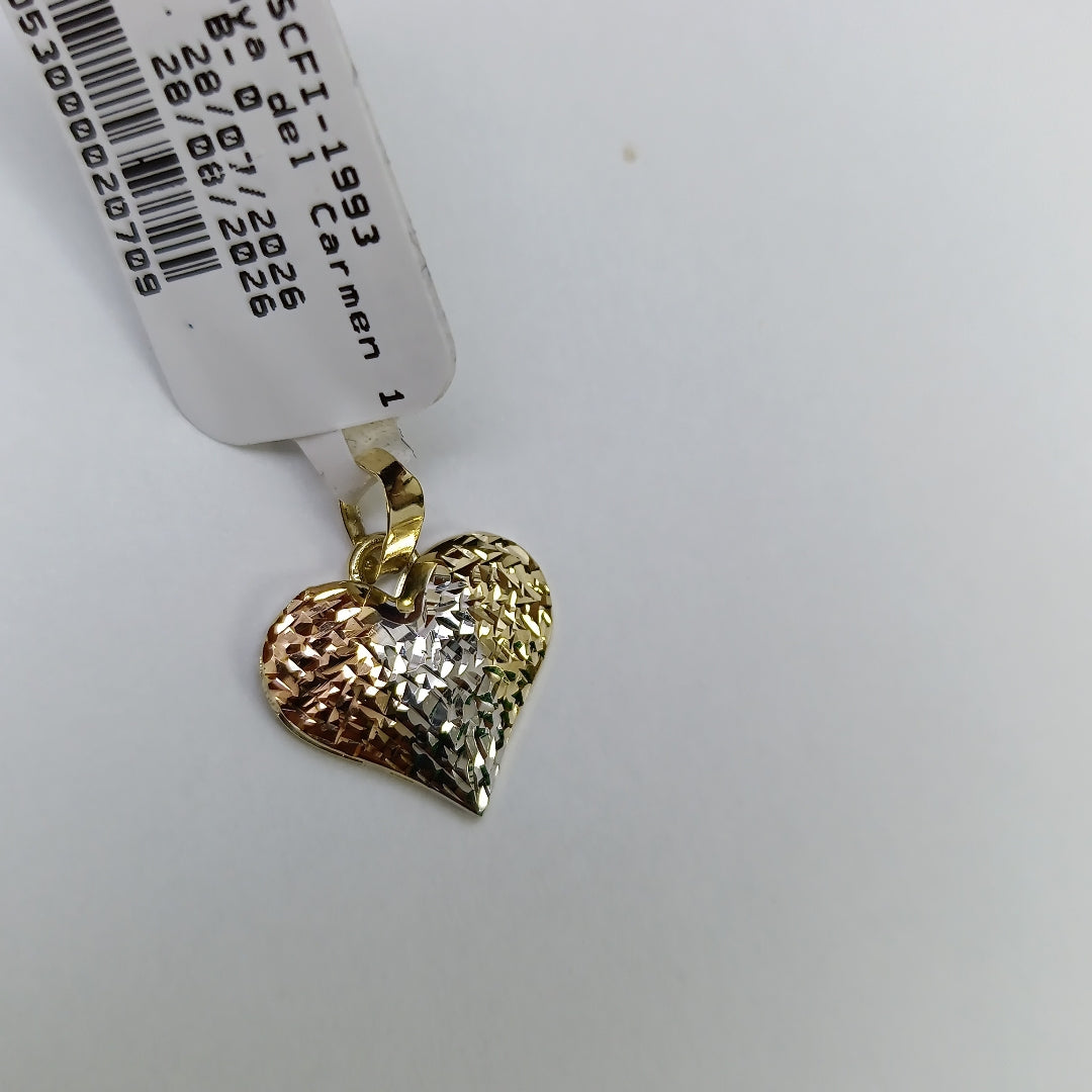 DIJE TEJIDO CORAZON LABRADO COMBINADO 14K 1.2 GR (NUEVO)