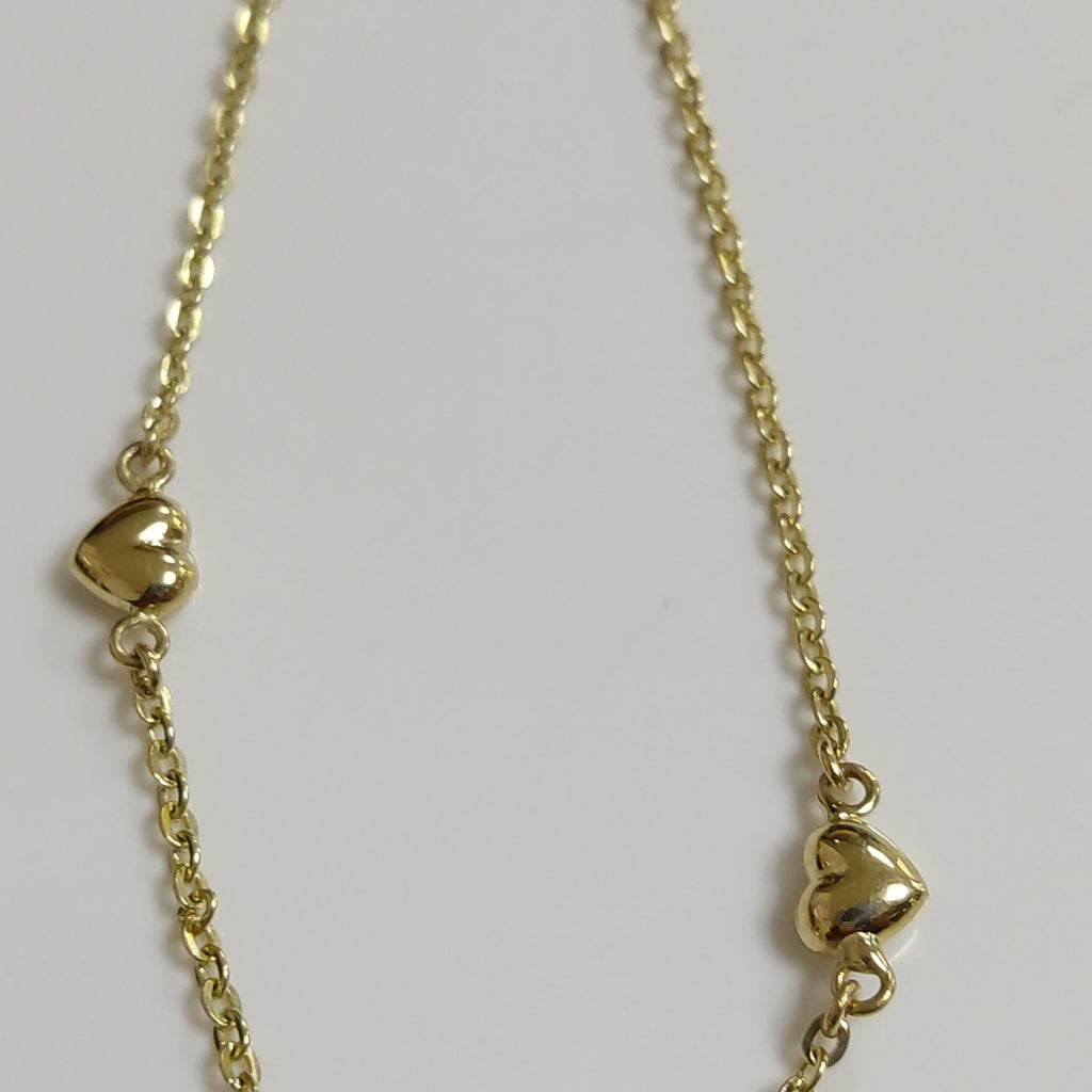 PULSERA TEJIDO ESPECIAL CON CORAZONES 14K 18 CM 1.7 GR (NUEVO)