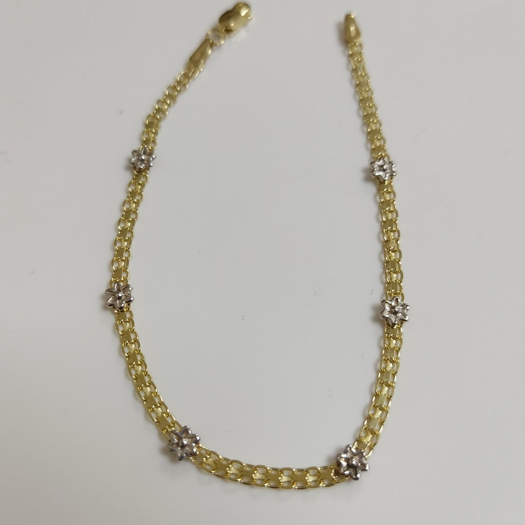PULSERA ESPECIAL C FLORES 14K 18 CM 3 GR (NUEVO)