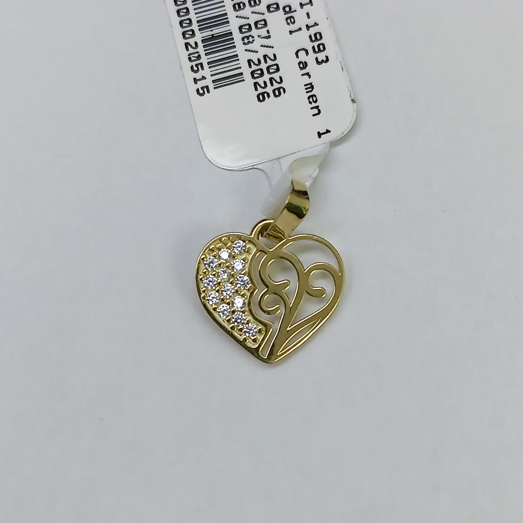 DIJE TEJIDO CORAZON CON CIRCONIAS Y ARBOL DE LA VIDA 14K 0.8 GR (NUEVO)