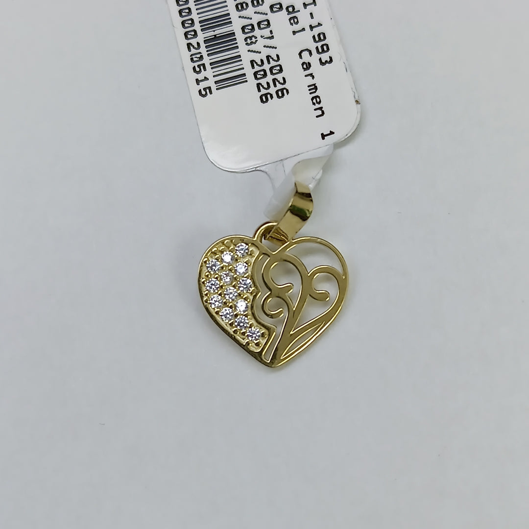 DIJE TEJIDO CORAZON CON CIRCONIAS Y ARBOL DE LA VIDA 14K 0.8 GR (NUEVO)