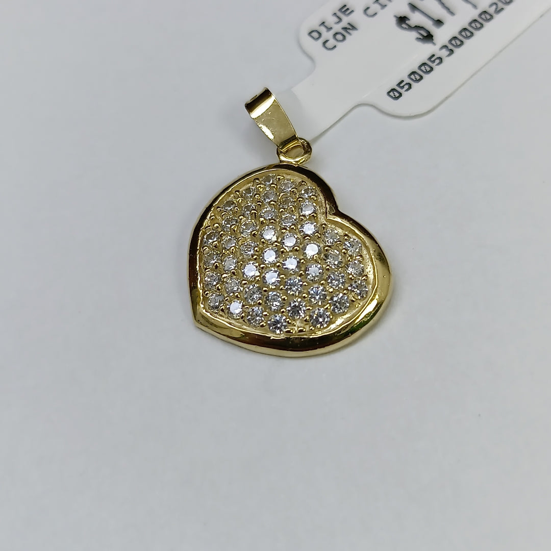 DIJE TEJIDO CORAZON CON CIRCONIAS 14K 1.7 GR (NUEVO)