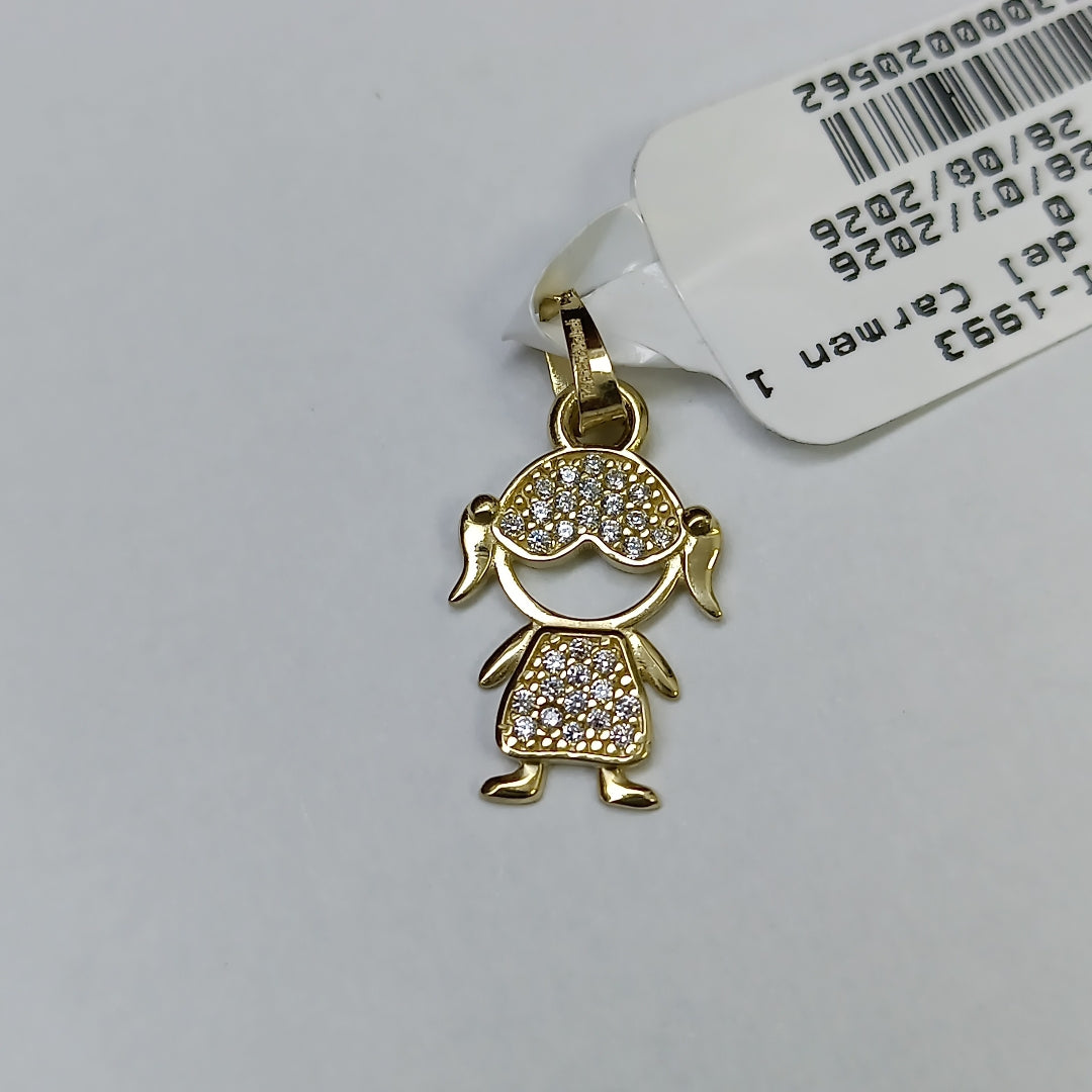 DIJE TEJIDO NIÑA CON CIRCONIAS 14K 0.9 GR (NUEVO)