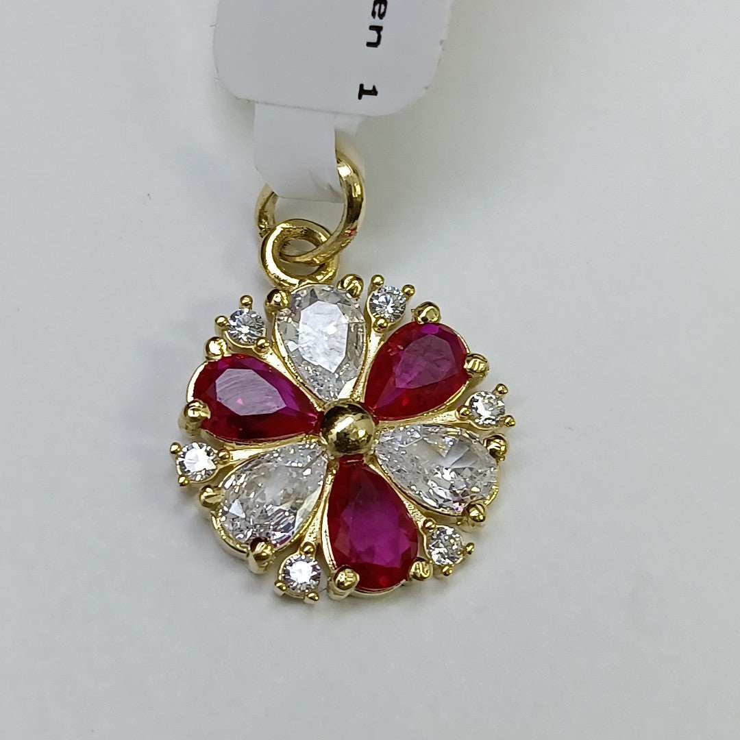 DIJE FLOR CIRCONIAS Y PIEDRAS DE COLOR 14K 2.8 GR (NUEVO)