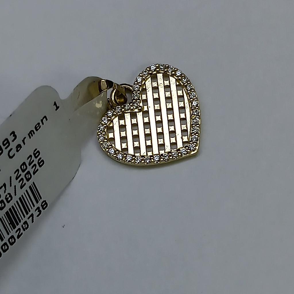 DIJE TEJIDO CORAZON CON CERCO DE CIRCONIAS 14K 1.1 GR (NUEVO)