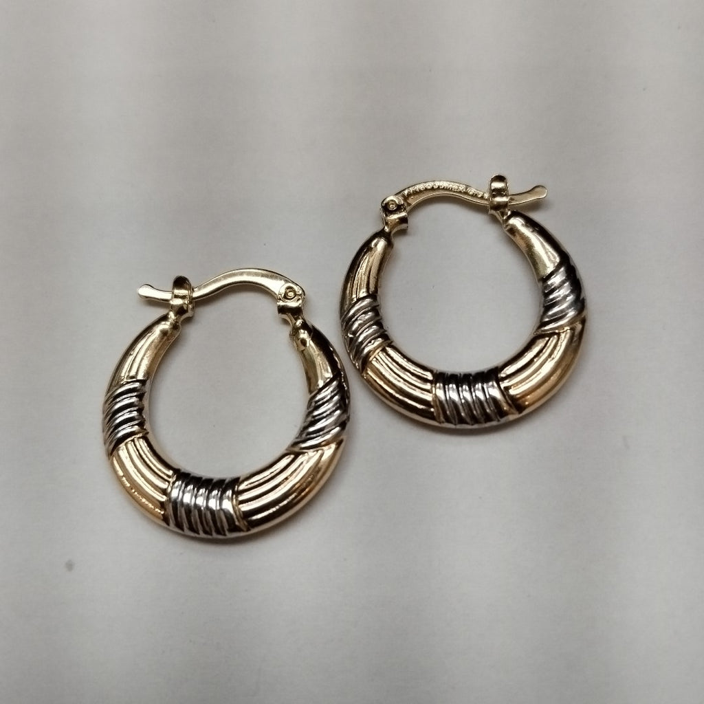 ARETES TEJIDO ARRACADAS COMBINADAS HUECAS 14K 2.1 GR (NUEVO)