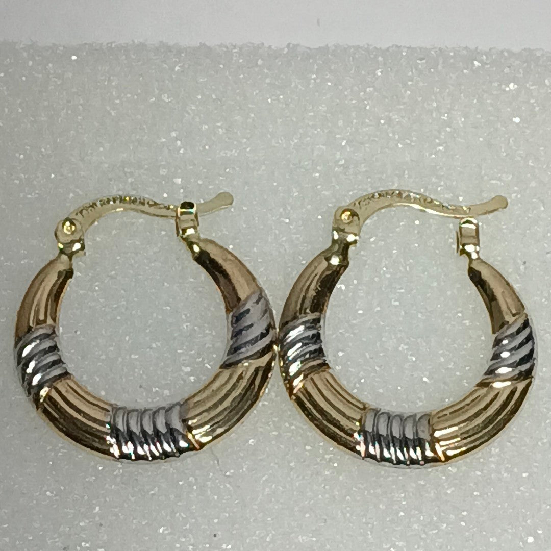 ARETES TEJIDO ARRACADAS COMBINADAS HUECAS 14K 2 GR (NUEVO)