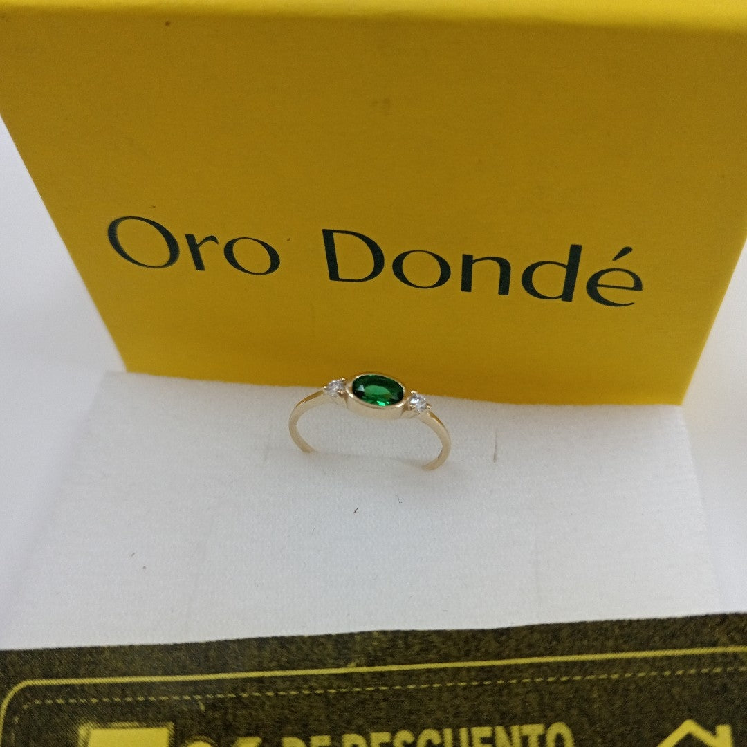 ANILLOS TEJIDO ANILLITO C CIRCONIAS Y PIEDRA VERDE 14K 8 1.2 GR (NUEVO)