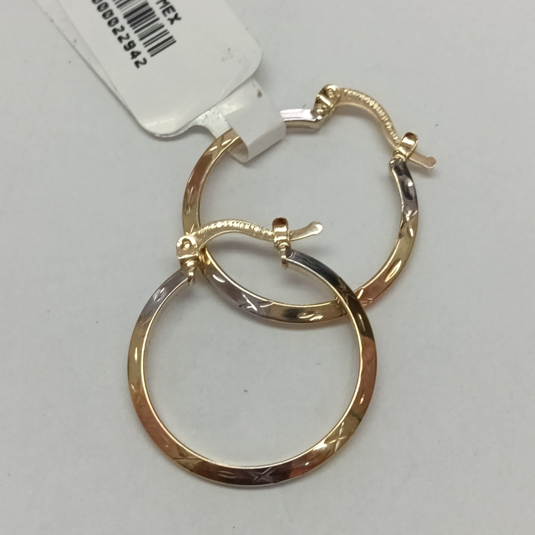 ARETES TEJIDO ARRACADAS BISELADAS COMBINADAS 14K 1.4 GR (NUEVO)