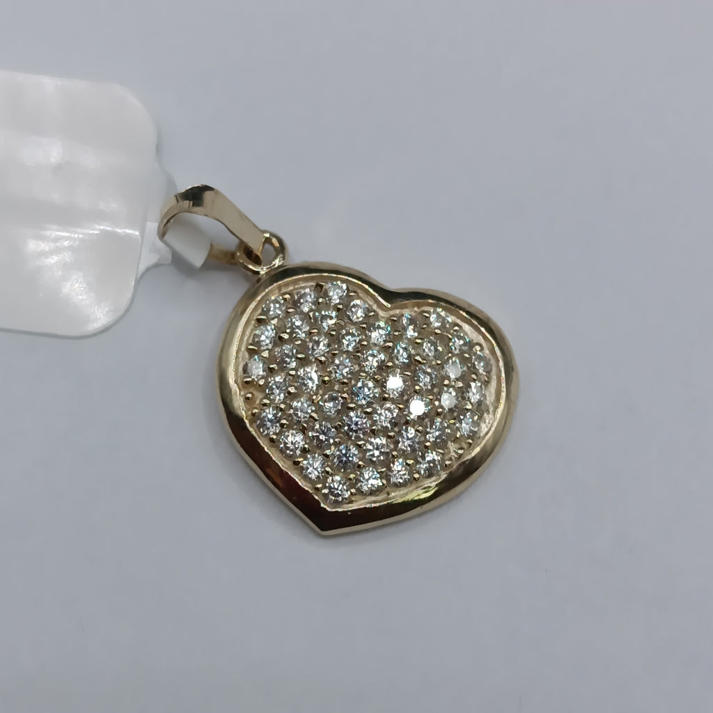 DIJE TEJIDO CORAZON CON CIRCONIAS 14K 1.7 GR (NUEVO)