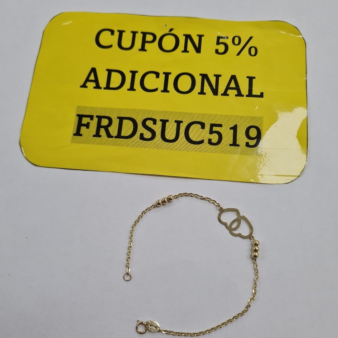 PULSERA TEJIDO ESPECIAL C CORAZONES 14K 18 CM 1.7 GR (NUEVO)