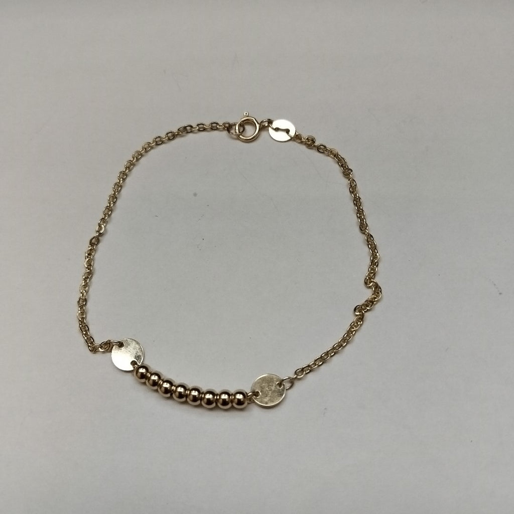 PULSERA TEJIDO ESPECIAL CON BOLITAS 14K 18 CM 1.8 GR (NUEVO)