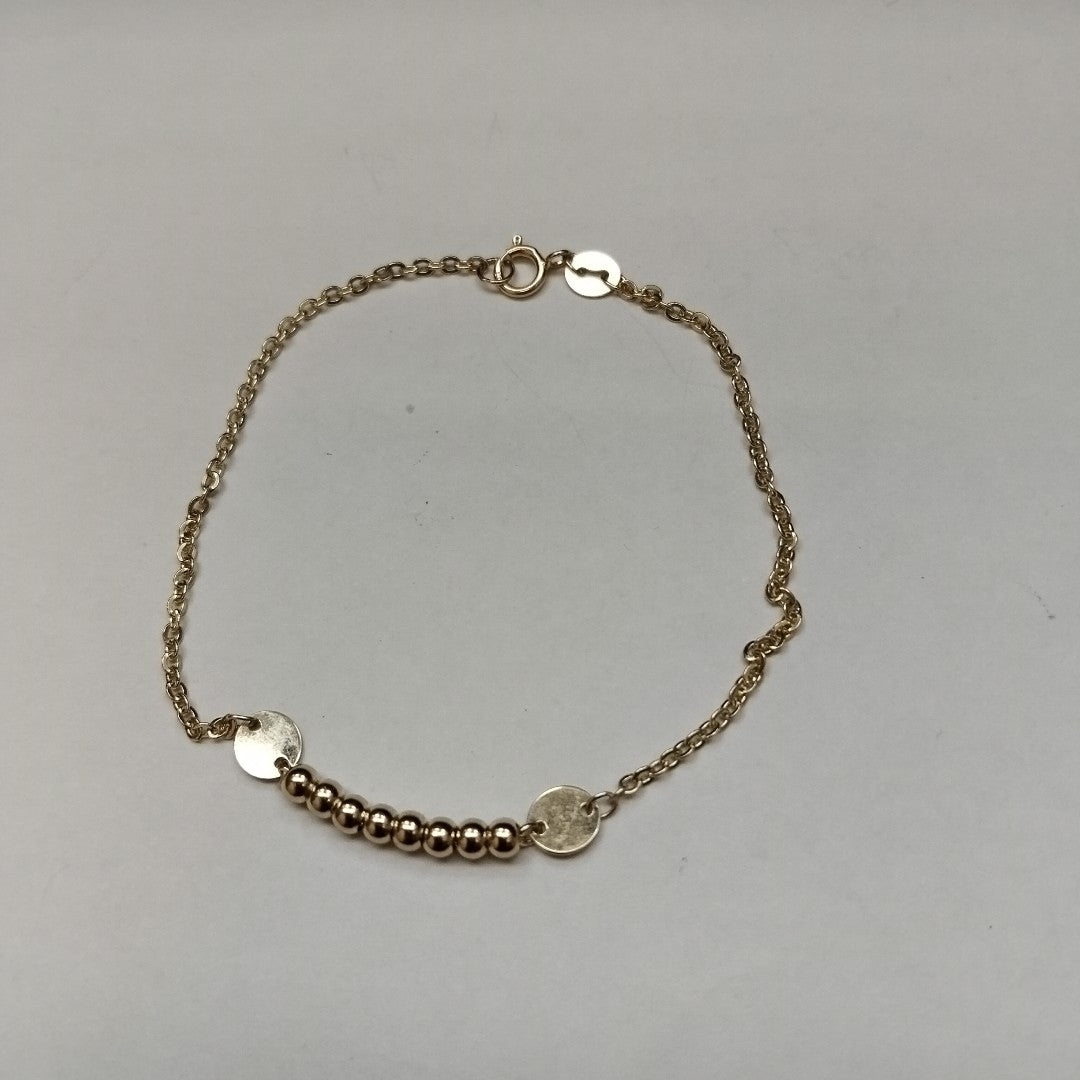 PULSERA TEJIDO ESPECIAL CON BOLITAS 14K 18 CM 1.8 GR (NUEVO)