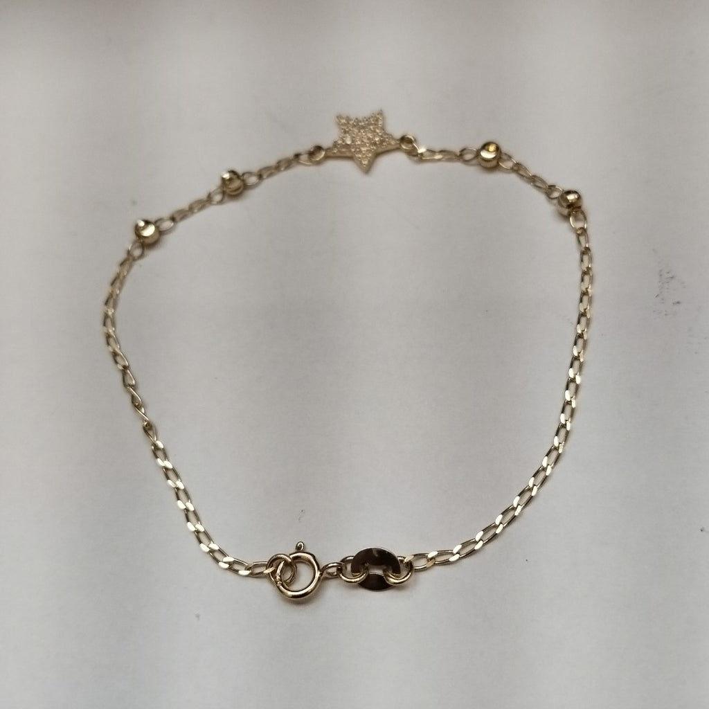 PULSERA ESPECIAL CON ESTRELLA Y CIRCONIAS 14K 18 CM 1.5 GR (NUEVO)