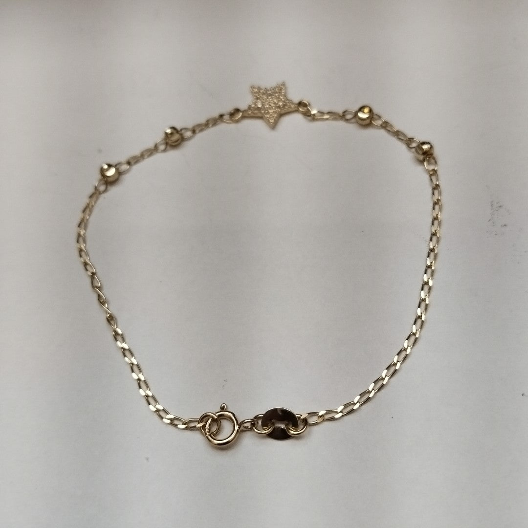 PULSERA ESPECIAL CON ESTRELLA Y CIRCONIAS 14K 18 CM 1.5 GR (NUEVO)