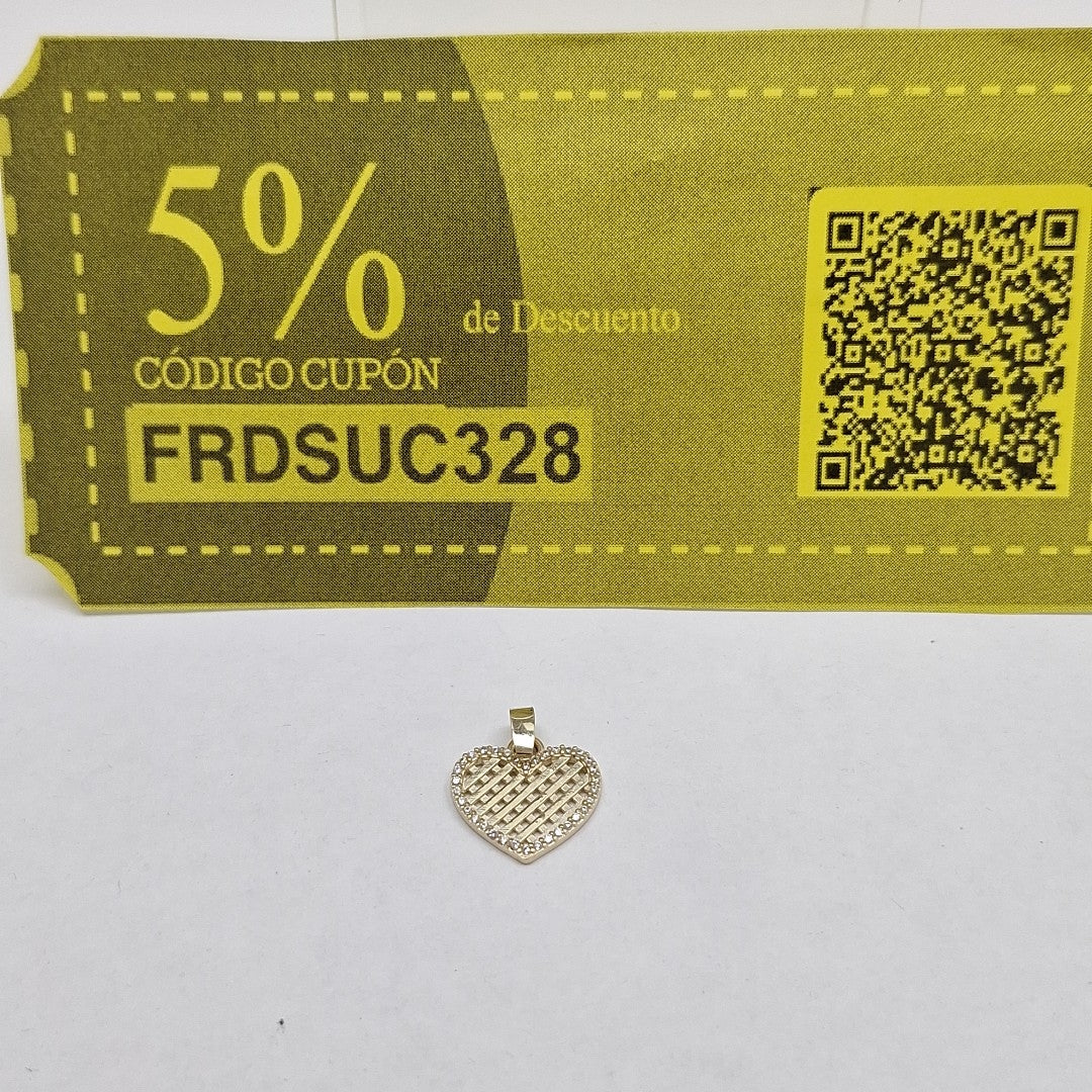 DIJE TEJIDO CORAZON CON CERCO DE CIRCONIAS 14K 1.1 GR (NUEVO)