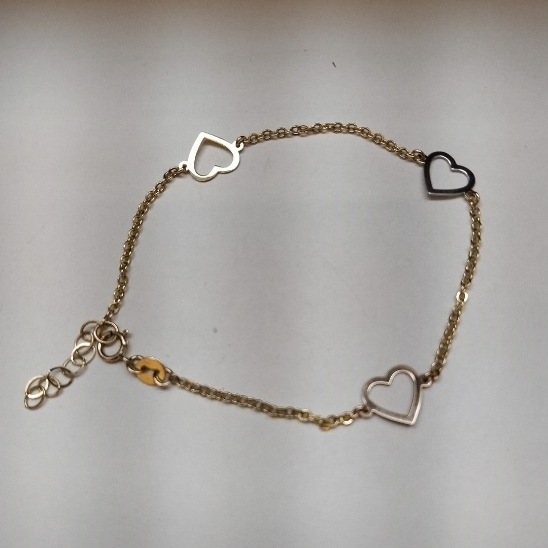 PULSERA ESPECIAL CON CORAZONES CONBINADOS 14K 18 CM 1.7 GR (NUEVO)