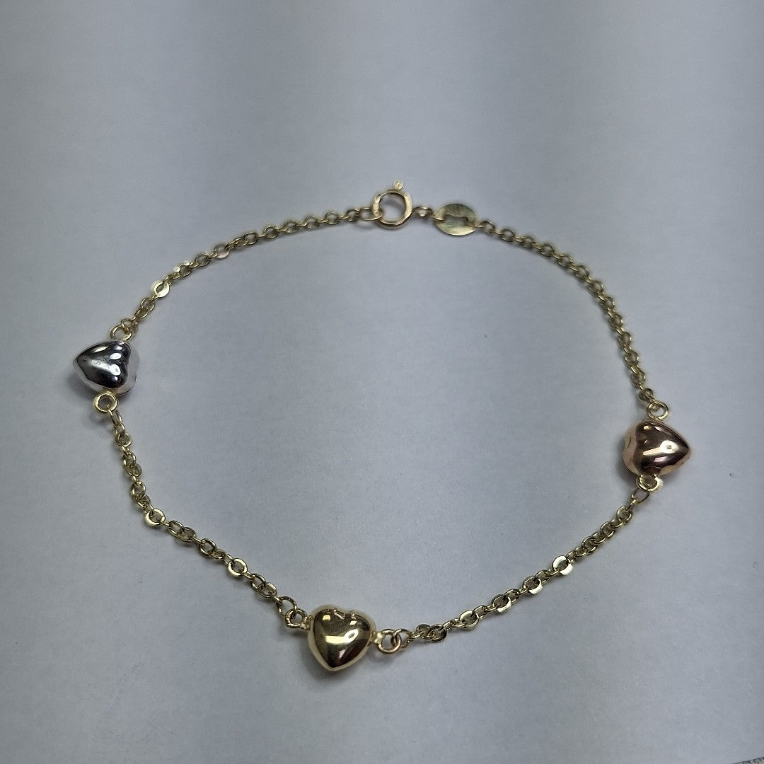 PULSERA ESP CON CORAZONES COMBINADOS 14K 18 CM 1.6 GR (NUEVO)