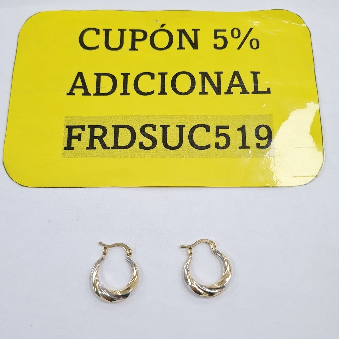 ARETES TEJIDO ARRACADA TRENZADA COMBINADA 14K 1.8 GR (NUEVO)