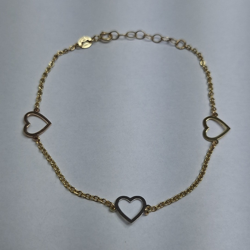 PULSERA ESPECIAL CON CORAZONES CONBINADOS 14K 18 CM 1.7 GR (NUEVO)