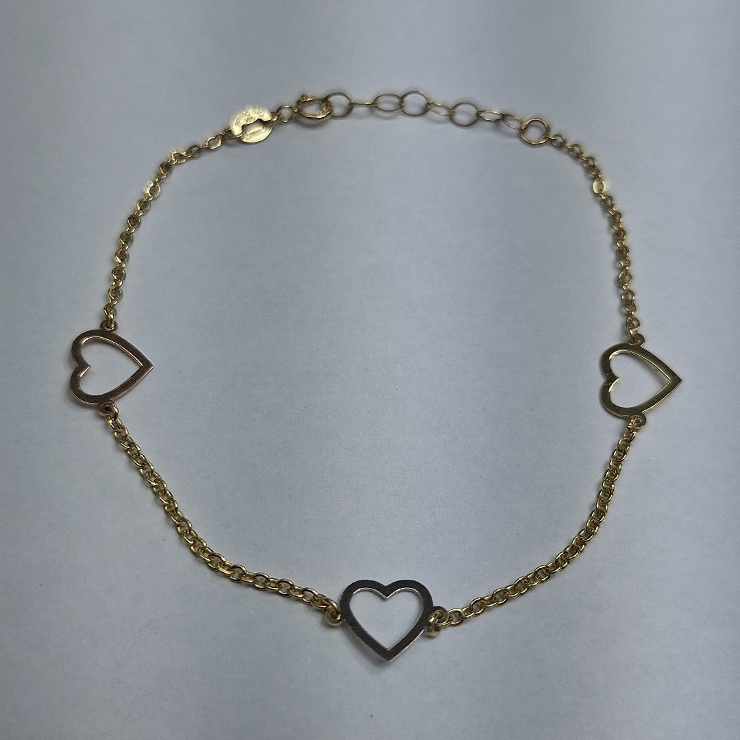 PULSERA ESPECIAL CON CORAZONES CONBINADOS 14K 18 CM 1.7 GR (NUEVO)