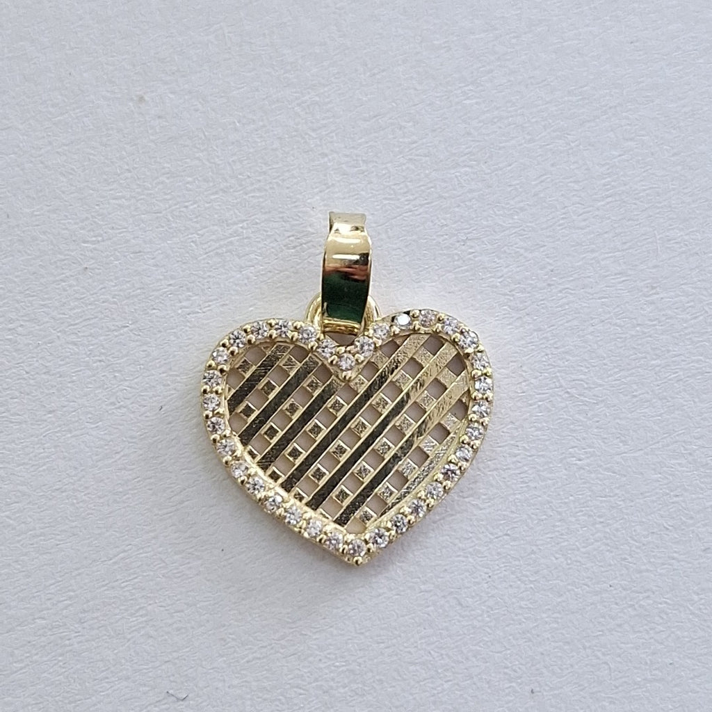 DIJE TEJIDO CORAZON CON CERCO DE CIRCONIAS 14K 1.1 GR (NUEVO)