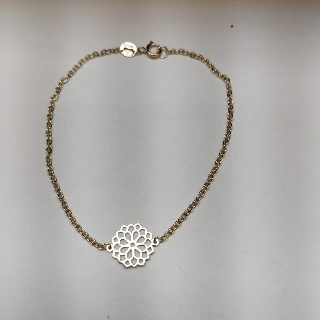 PULSERA TEJIDO ESPECIAL CON MANDALA 14K 18 CM 1.3 GR (NUEVO)