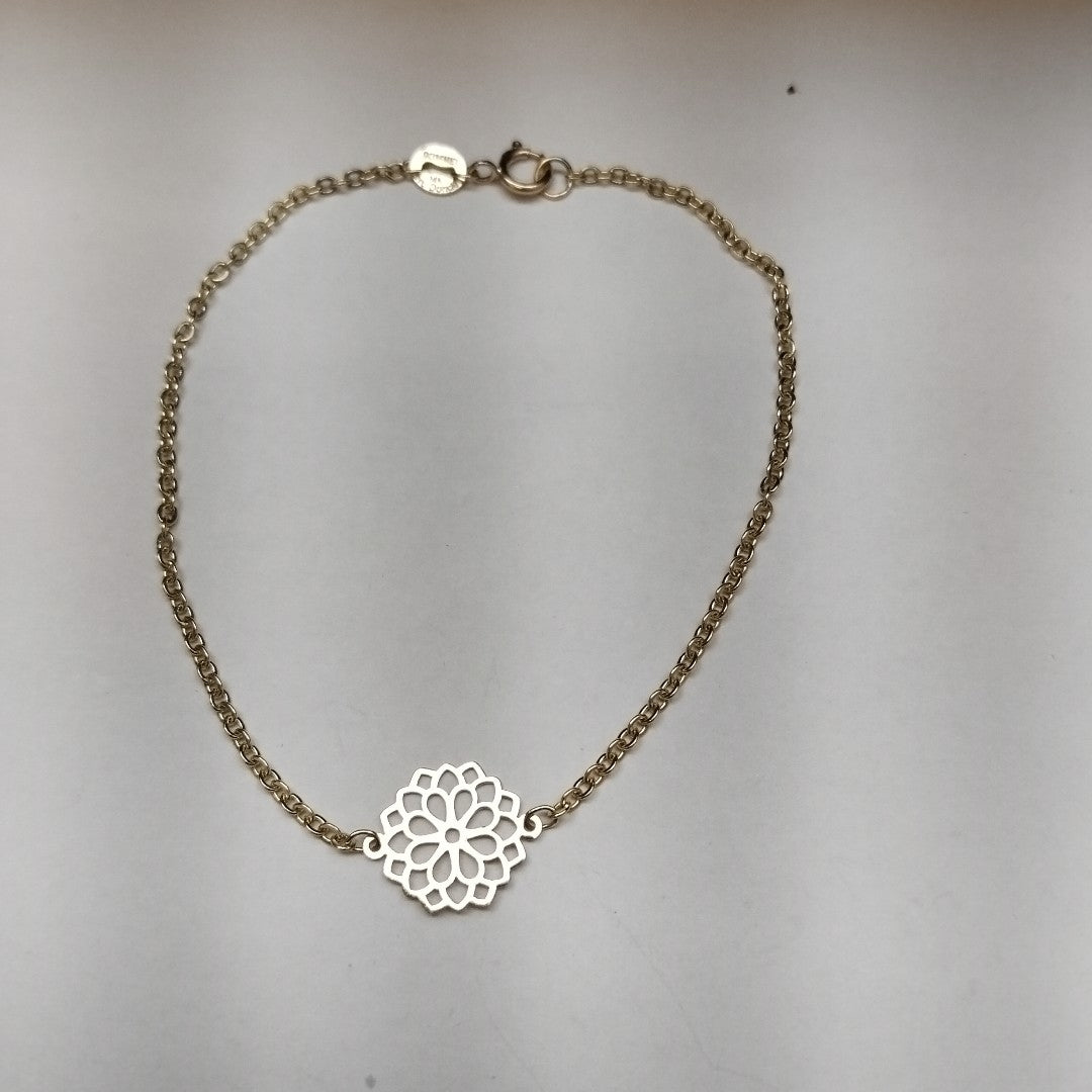 PULSERA TEJIDO ESPECIAL CON MANDALA 14K 18 CM 1.3 GR (NUEVO)
