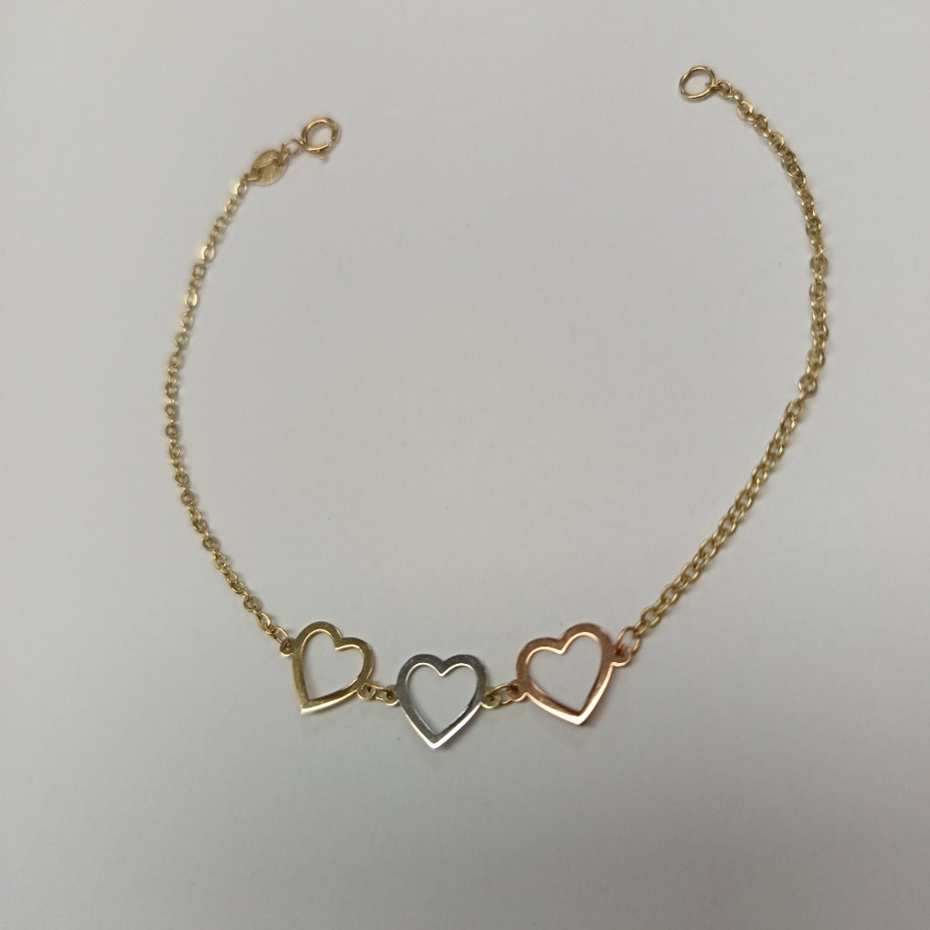 PULSERA ESPECIAL CON CORAZONES 14K 18 CM 1.4 GR (NUEVO)