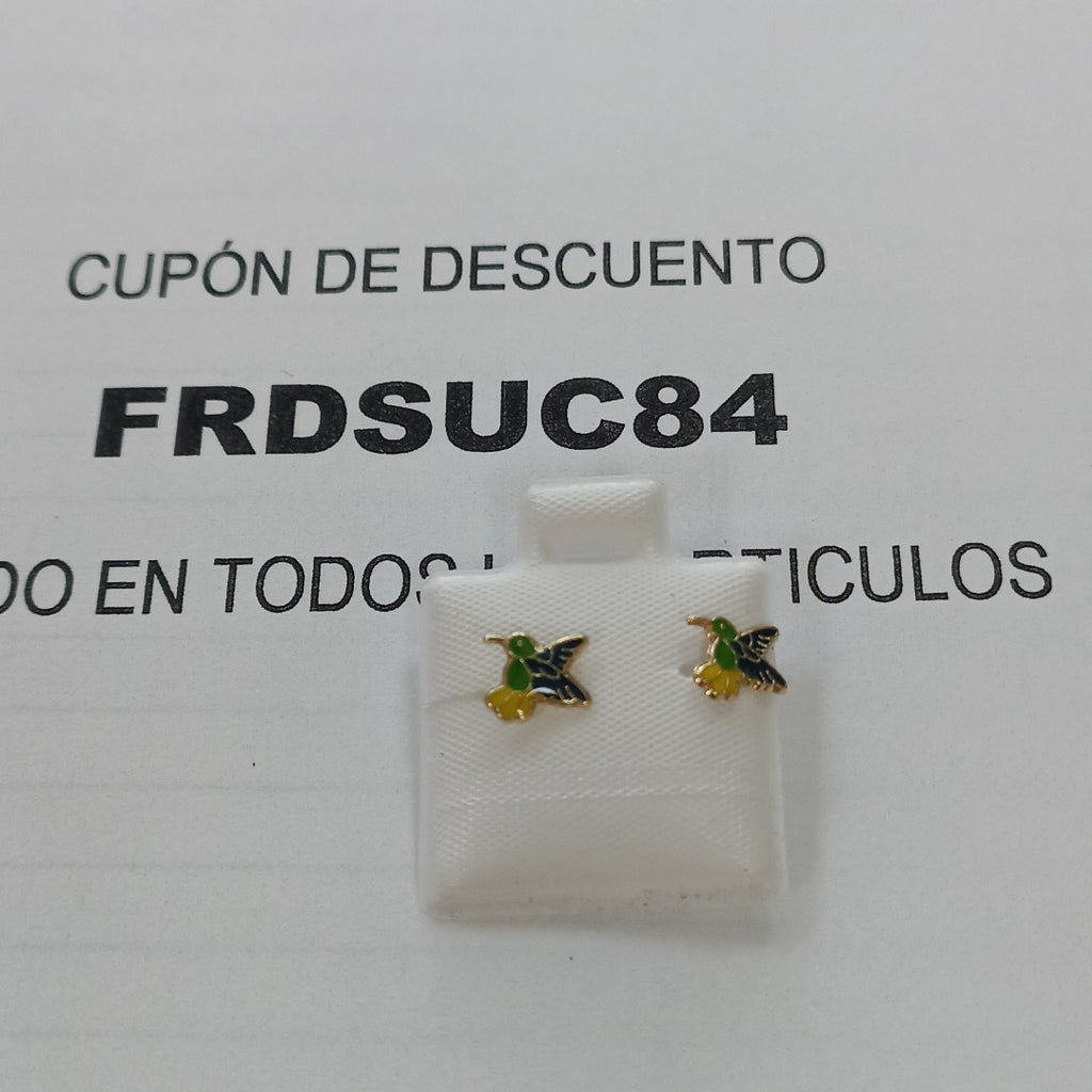 BROQUELES BROQUEL FIG COLIBRI ESMALTE VERDE 14K 0.2138 GR (NUEVO)