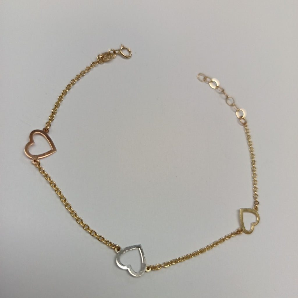 PULSERA ESPECIAL CON CORAZONES CONBINADOS 14K 18 CM 1.7 GR (NUEVO)