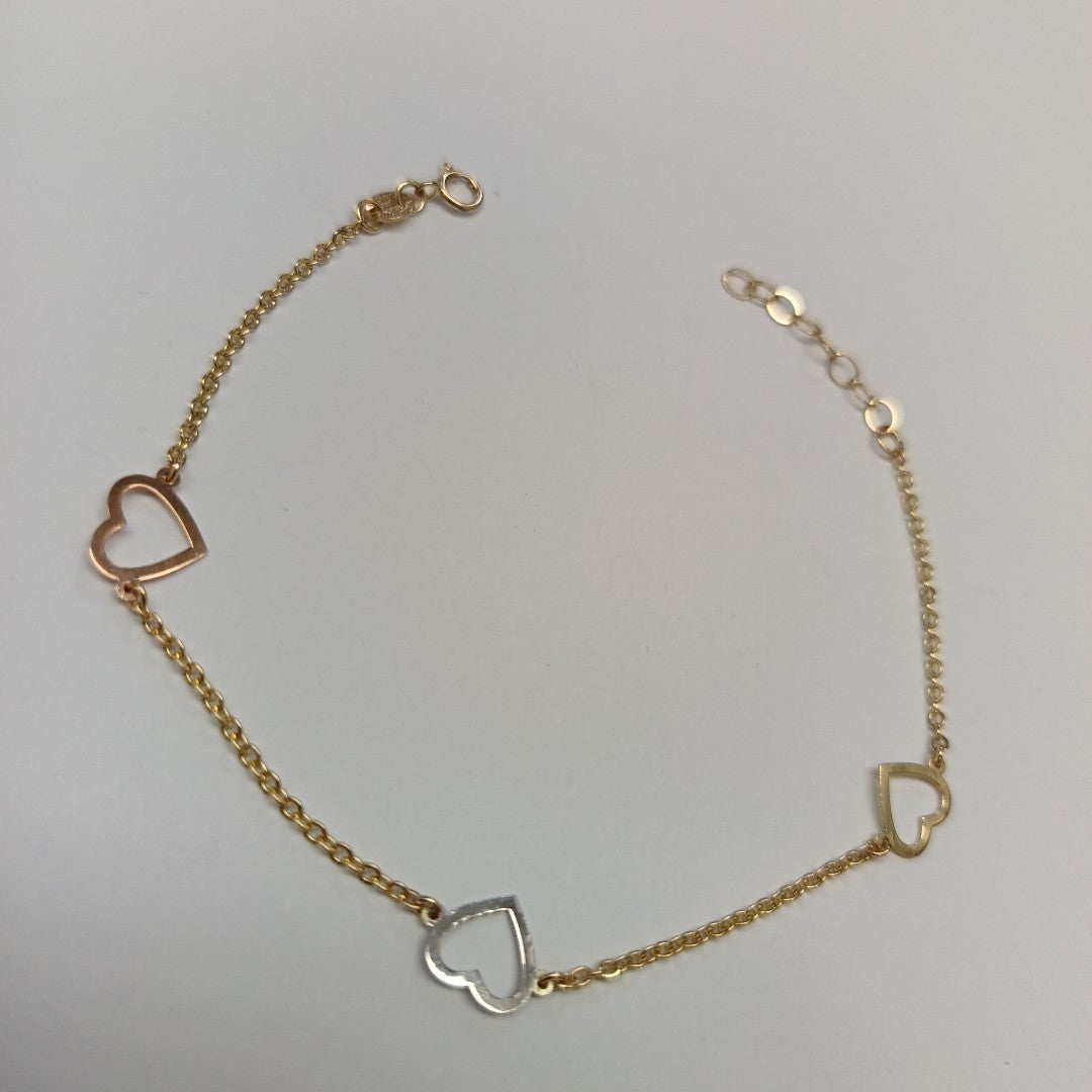 PULSERA ESPECIAL CON CORAZONES CONBINADOS 14K 18 CM 1.7 GR (NUEVO)