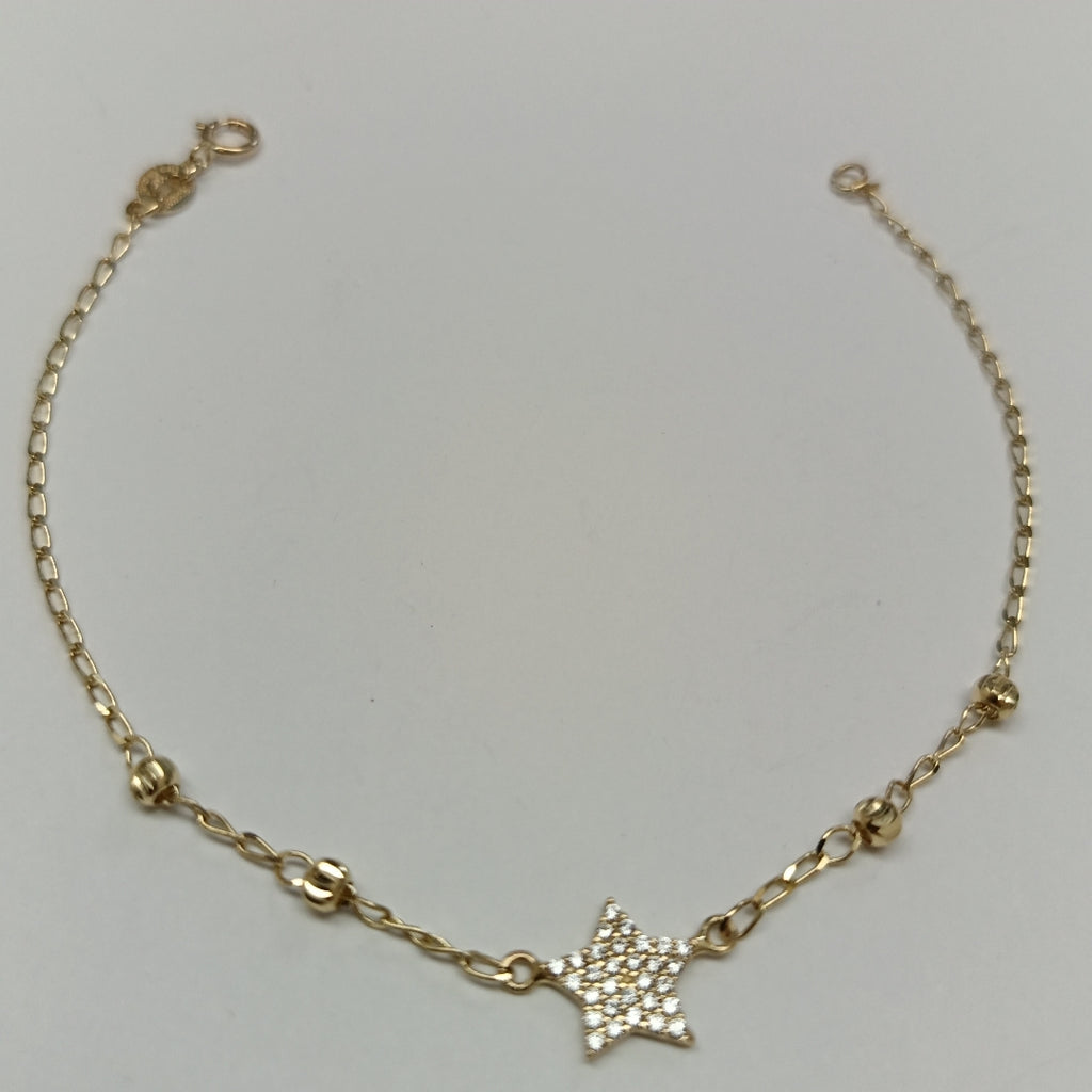 PULSERA ESPECIAL CON ESTRELLA Y CIRCONIAS 14K 18 CM 1.5 GR (NUEVO)