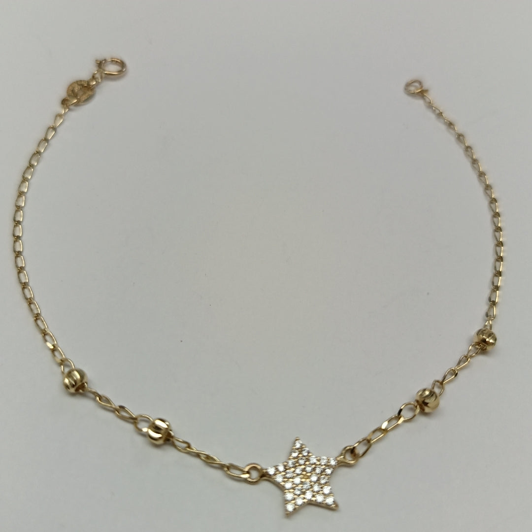 PULSERA ESPECIAL CON ESTRELLA Y CIRCONIAS 14K 18 CM 1.5 GR (NUEVO)