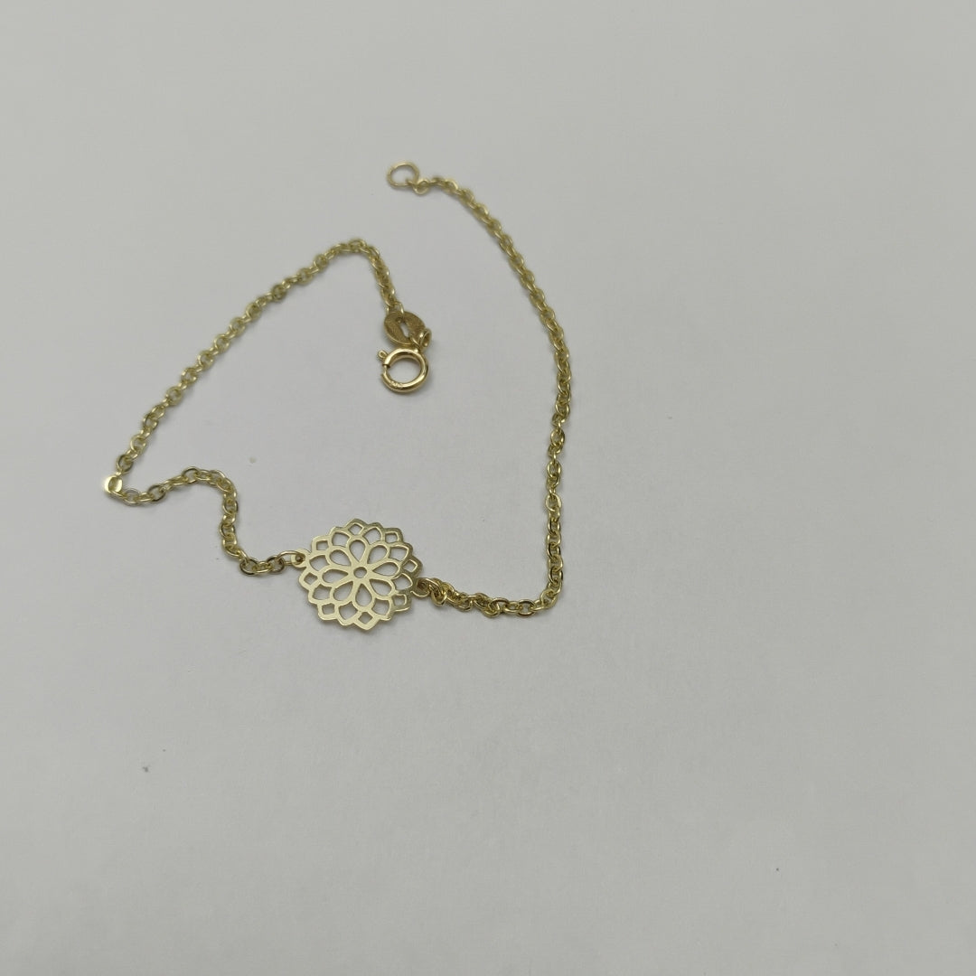 PULSERA TEJIDO ESPECIAL CON MANDALA 14K 18 CM 1.3 GR (NUEVO)
